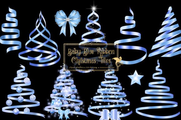 Baby Blue Ribbon Christmas Trees Illustration Review