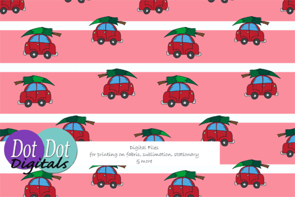 Cars Christmas Tree on Pink White Stripe Illustration