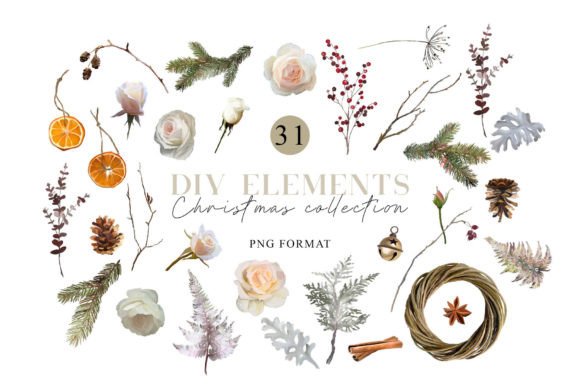 Christmas Floral Clipart for Embroidery Projects
