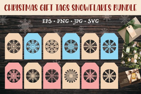 Christmas Gift Tags Snowflakes Bundle Illustrations