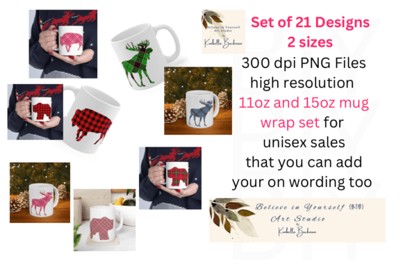 Christmas Mug Wrap Set of 6 Illustrations for Digital Sellers