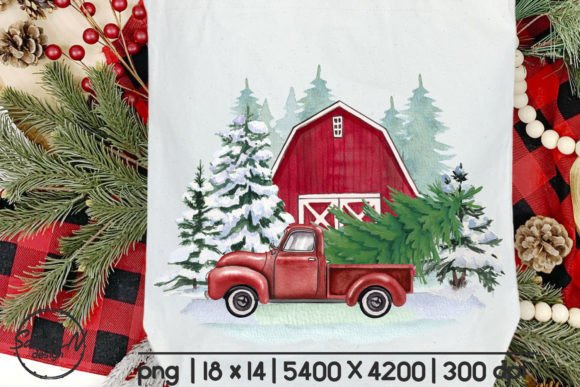 Christmas Red Truck Sublimation Designs for Illustrations