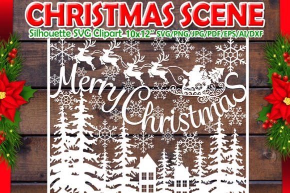 Christmas Scene Silhouette Design SVG 2 for Blog & Website Use