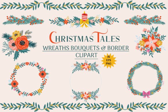 Christmas Wreath Floral Bouquet Clipart for Handmade Creations
