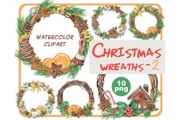 Christmas Wreaths with Sweets Clipart for Digital Sellers