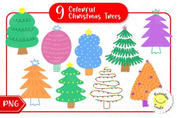🎄 Colorful Cute Christmas Trees Illustrations