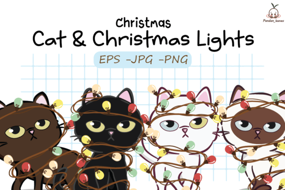 Cute Cat Christmas Lights Illustrations