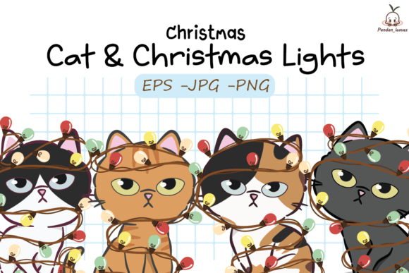 Cute Cat Christmas Lights Illustrations