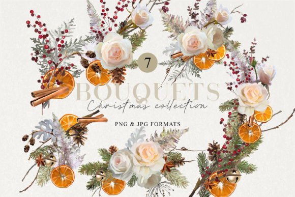 Flowers Rose Christmas Bouquets Illustrations for Crafting
