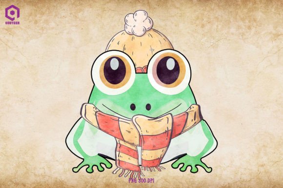 Frog Cozy Christmas Illustration for Digital Products