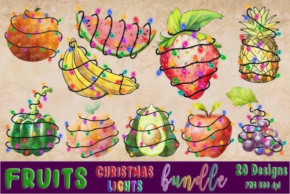 Fruits Christmas Tree Lights Illustrations
