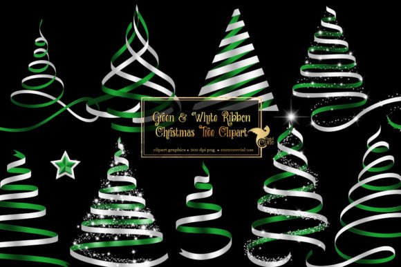 Green and White Ribbon Christmas Trees Illustrations