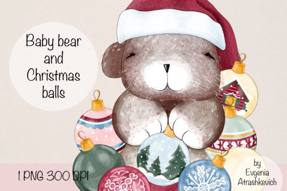 Little Bear Christmas Balls Sublimation Illustrations
