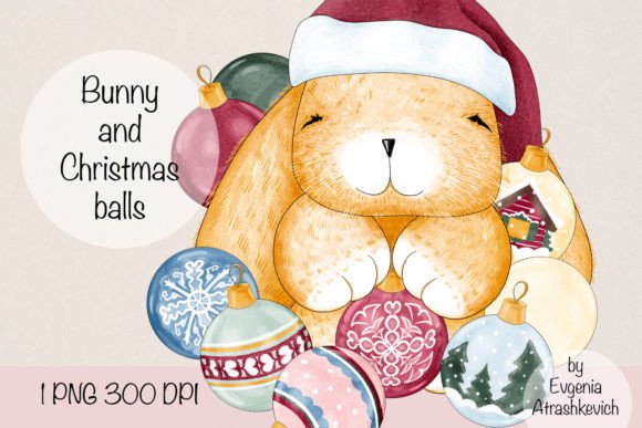 Little Bunny Christmas Balls Sublimation Illustrations
