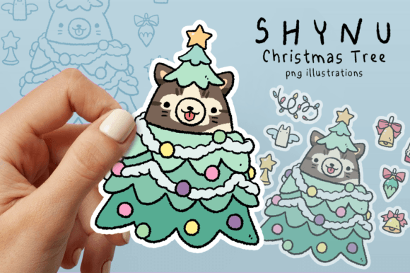 Merry Christmas Tree Kitten Cat KPD Png Illustrations