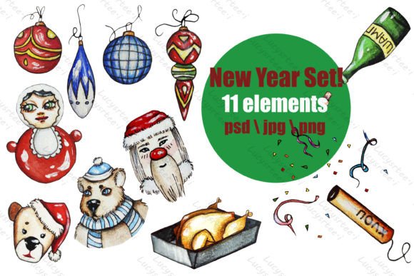 New Year Christmas Hand Drawn Illustrations