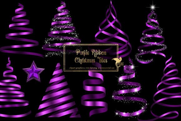 Purple Ribbon Christmas Trees Clipart Illustrations