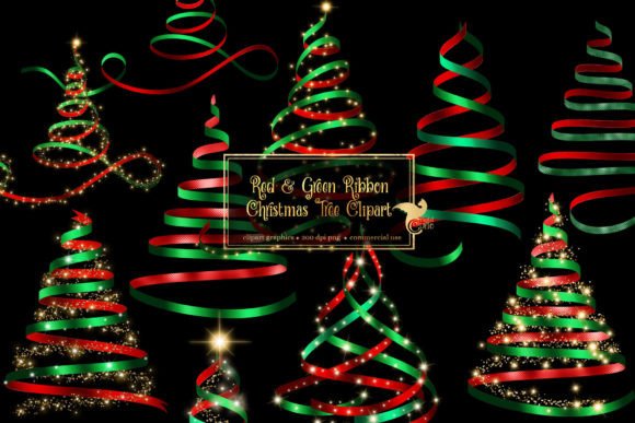 Red and Green Ribbon Christmas Trees Illustrations for Festive Branding
