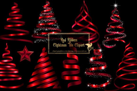 Red Ribbon Christmas Trees Clipart for Festive Illustrations
