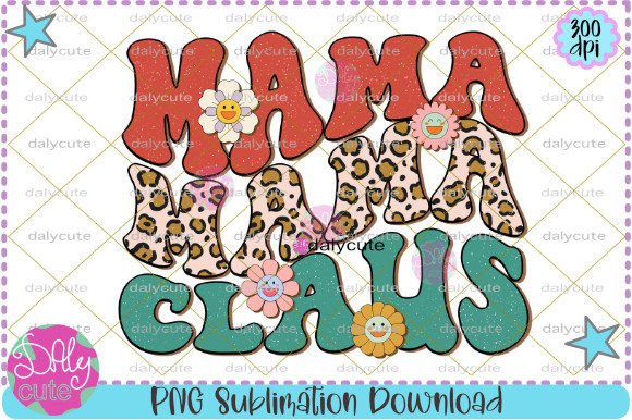 Retro Christmas Merry Mama Groovy PNG Illustrations