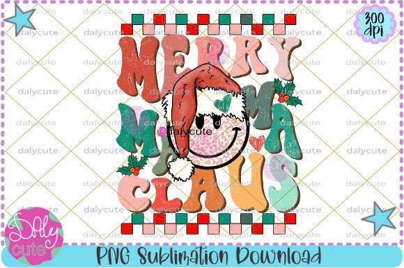 Retro Christmas Smiley Mama Sublimation Illustrations