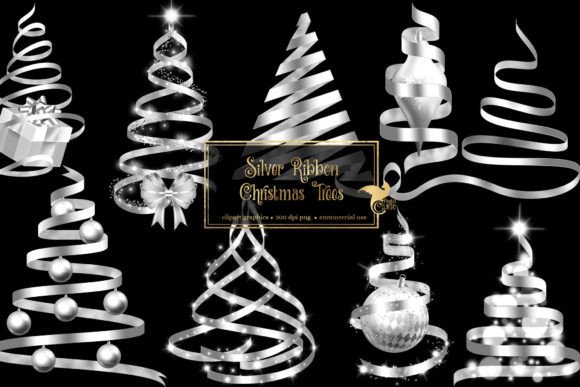 Silver Ribbon Christmas Trees Illustrations