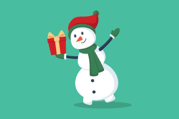 Snowman with Christmas Gift Illustration for Branding and Marketing