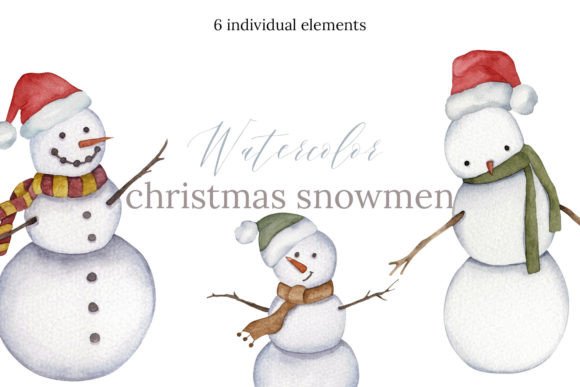 Watercolor Christmas Snowmen Clipart for Illustrations