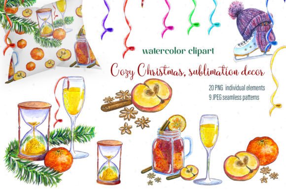 Watercolor Cliparts Set Cozy Christmas Illustrations