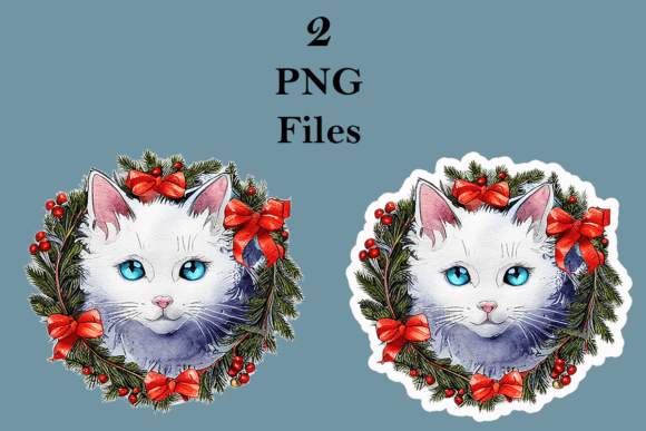White Cat with Christmas Wreath and Bows Freebie Review